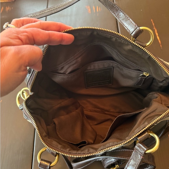 Coach Signature Stripe Brown Satchel - Picture 7 of 11